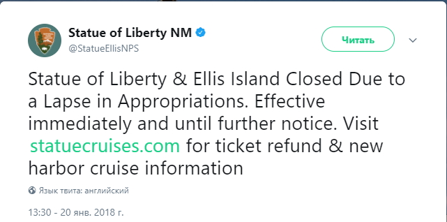 В США закрыли для туристов Статую Свободы: стала известна причина